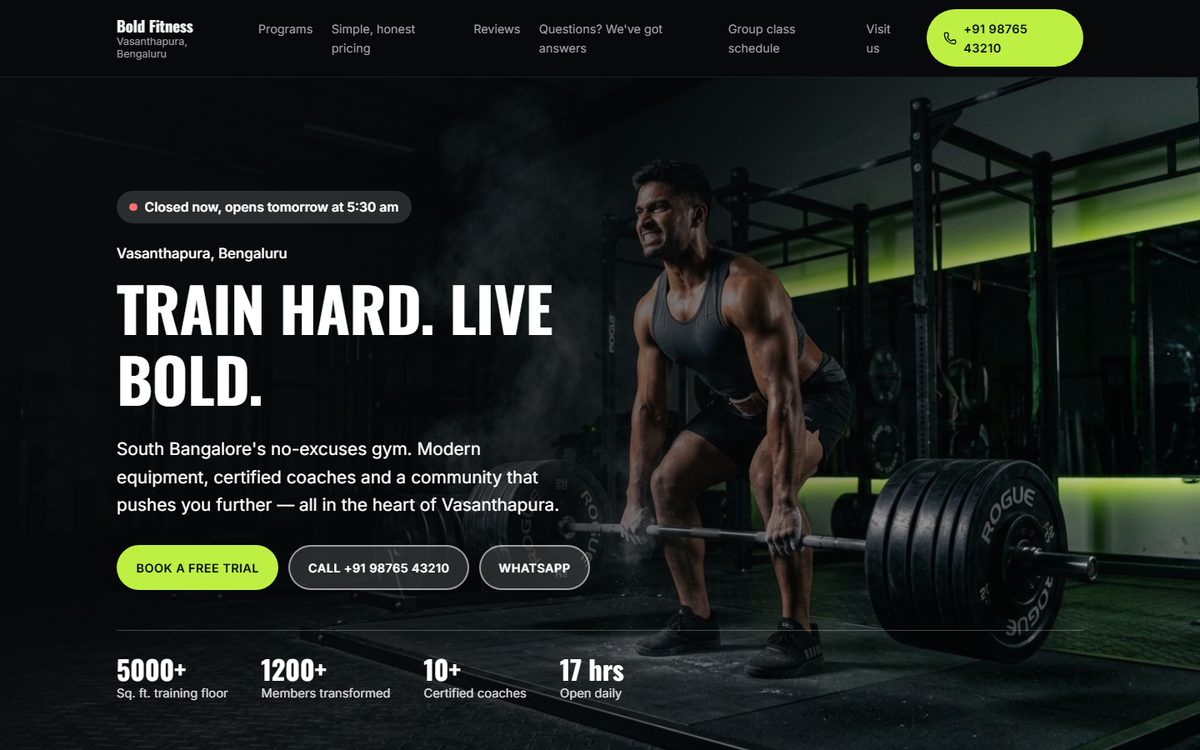 Gym website with an athlete deadlifting